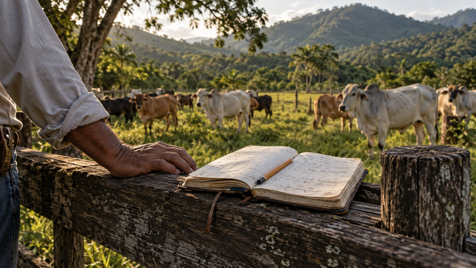Escena ilustrativa de registros de campo y observación del ganado